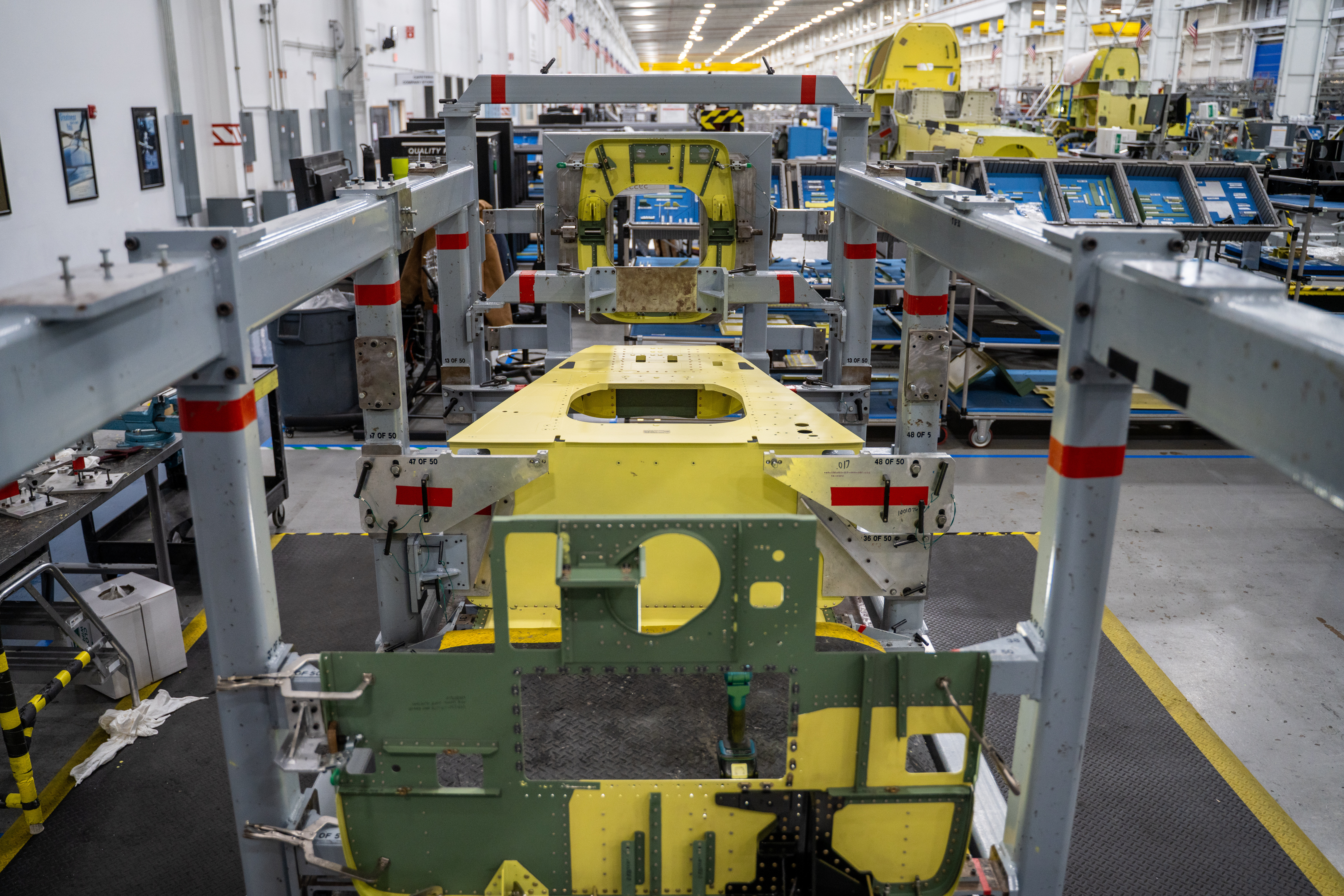 The cabin of an Czech Republic AH-1Z is loaded onto the manufacturing line at the Amarillo Assembly Center to begin production. 