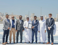 Aqeel Al Zarouni, Assistant Director General at UAE General Civil Aviation Authority, presents the acceptance certificate to Nikhil Goel, Chief Commercial Officer at Archer, and Captain Ramandeep Oberoi, CEO at Falcon Aviation Services.